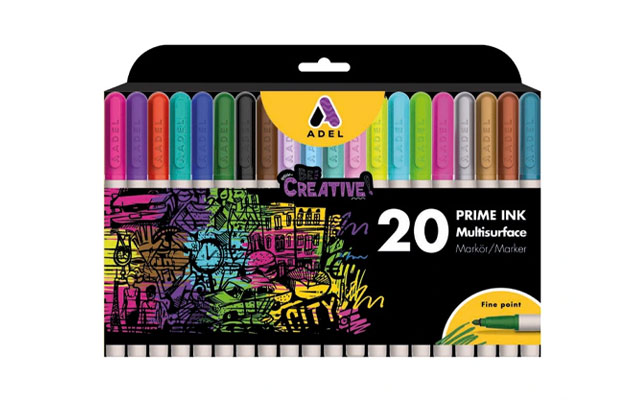 ADEL Prime Ink Multisurface Markör 20 li Karma Renkler